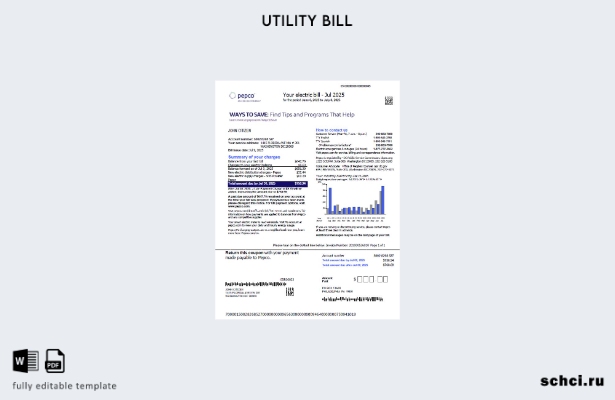 цифровая загрузка шаблона версии счета за коммунальные услуги Pepco в США 1